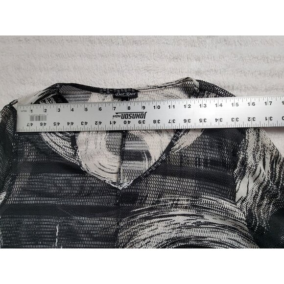 Dor Dor Couture Women Black White Mesh Tunic Top XL Flared Sleeve Abstract Swirl - Picture 6 of 7